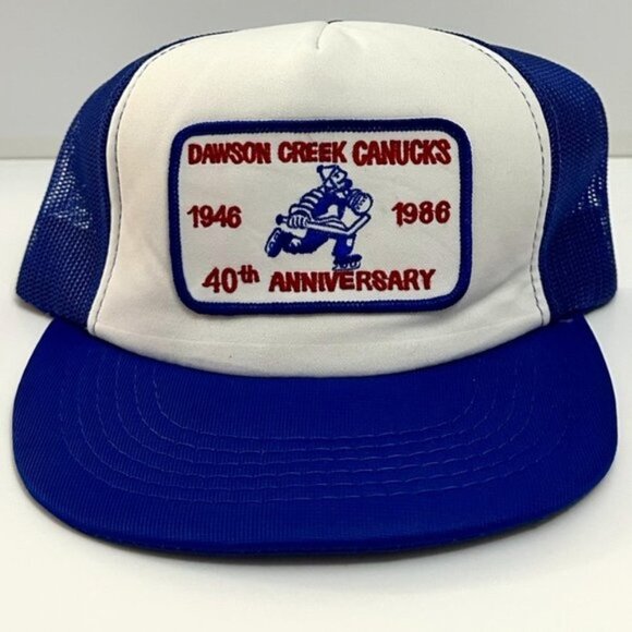 Vintage 80s 90s Dawson Creek Canucks 40th Anniversary Snapback Hat Blue White - Picture 2 of 5